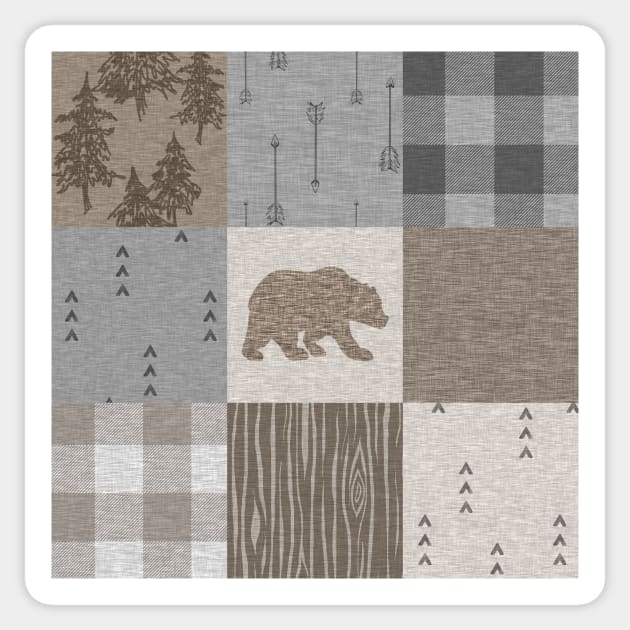 Bear Patchwork - Rustic Neutrals Sticker by SugarPineDesign